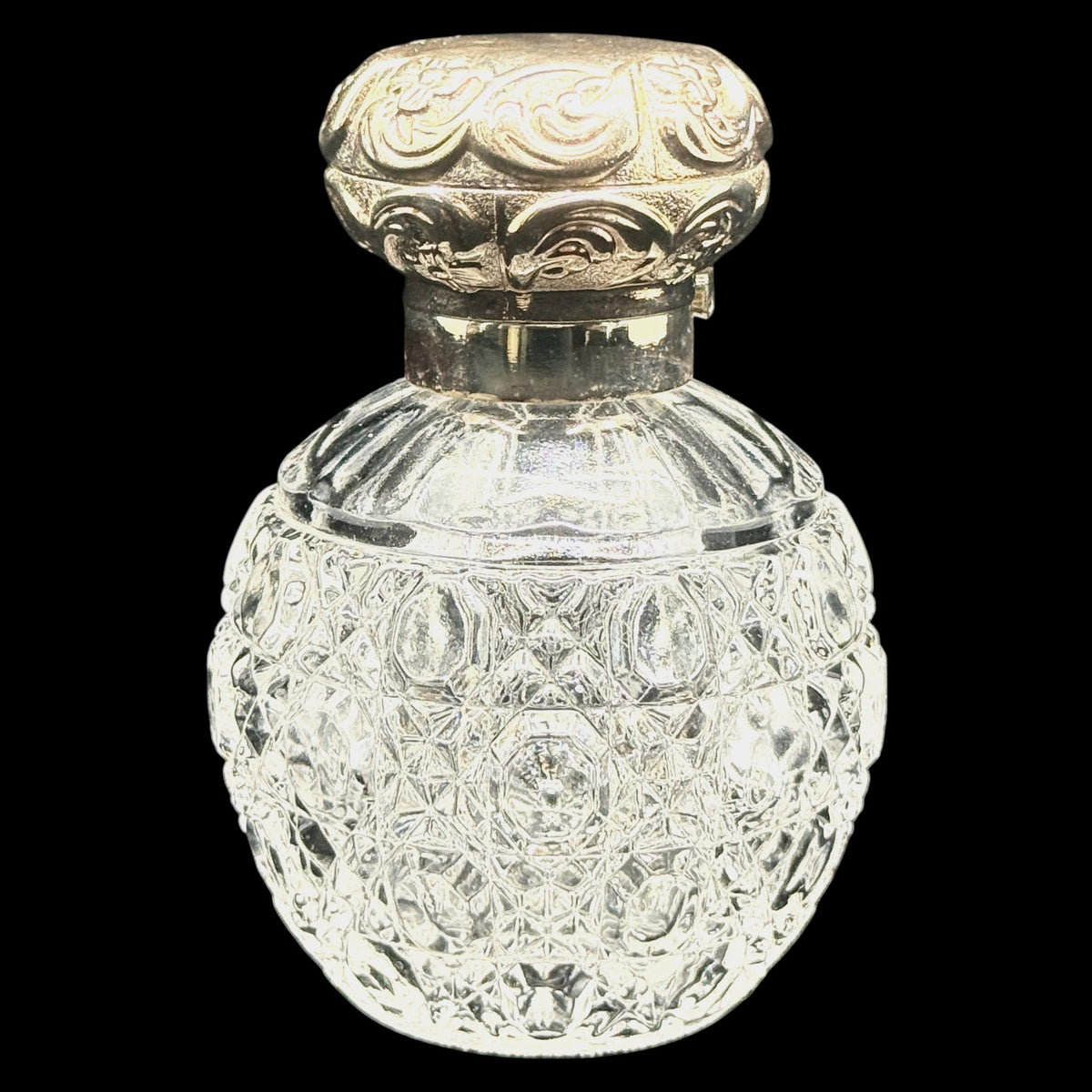 Godinger Alexandra Round Crystal Perfume Bottle with Hinged Ornate Lid