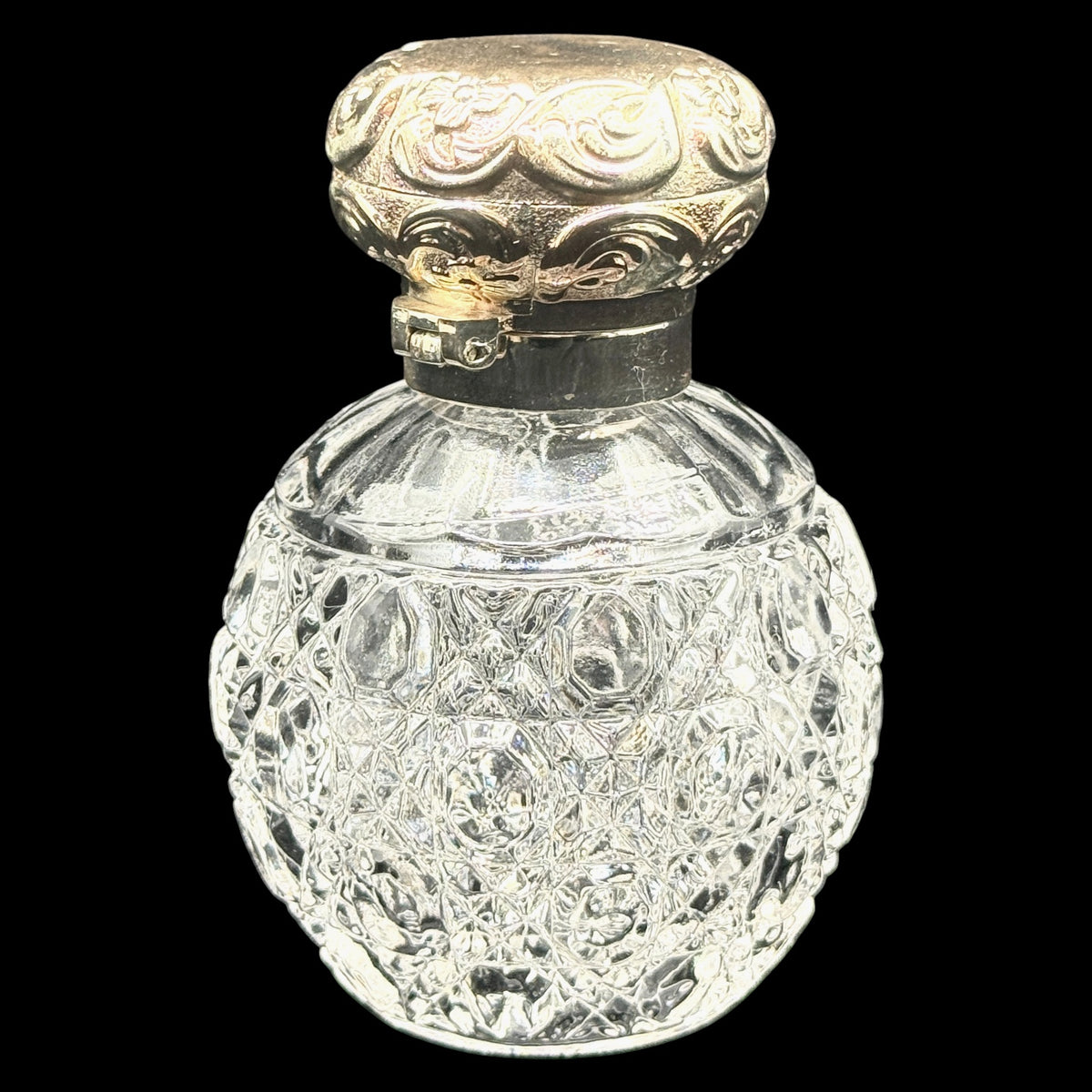 Godinger Alexandra Round Crystal Perfume Bottle with Hinged Ornate Lid