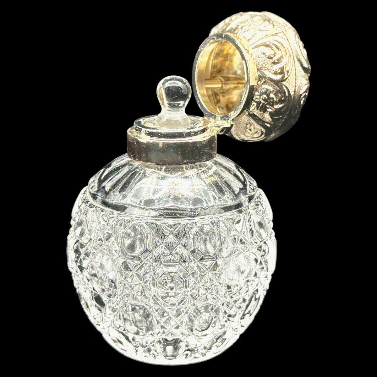Godinger Alexandra Round Crystal Perfume Bottle with Hinged Ornate Lid