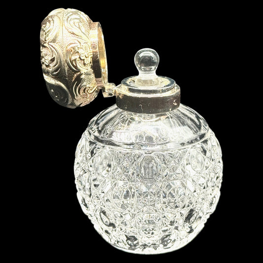 Godinger Alexandra Round Crystal Perfume Bottle with Hinged Ornate Lid