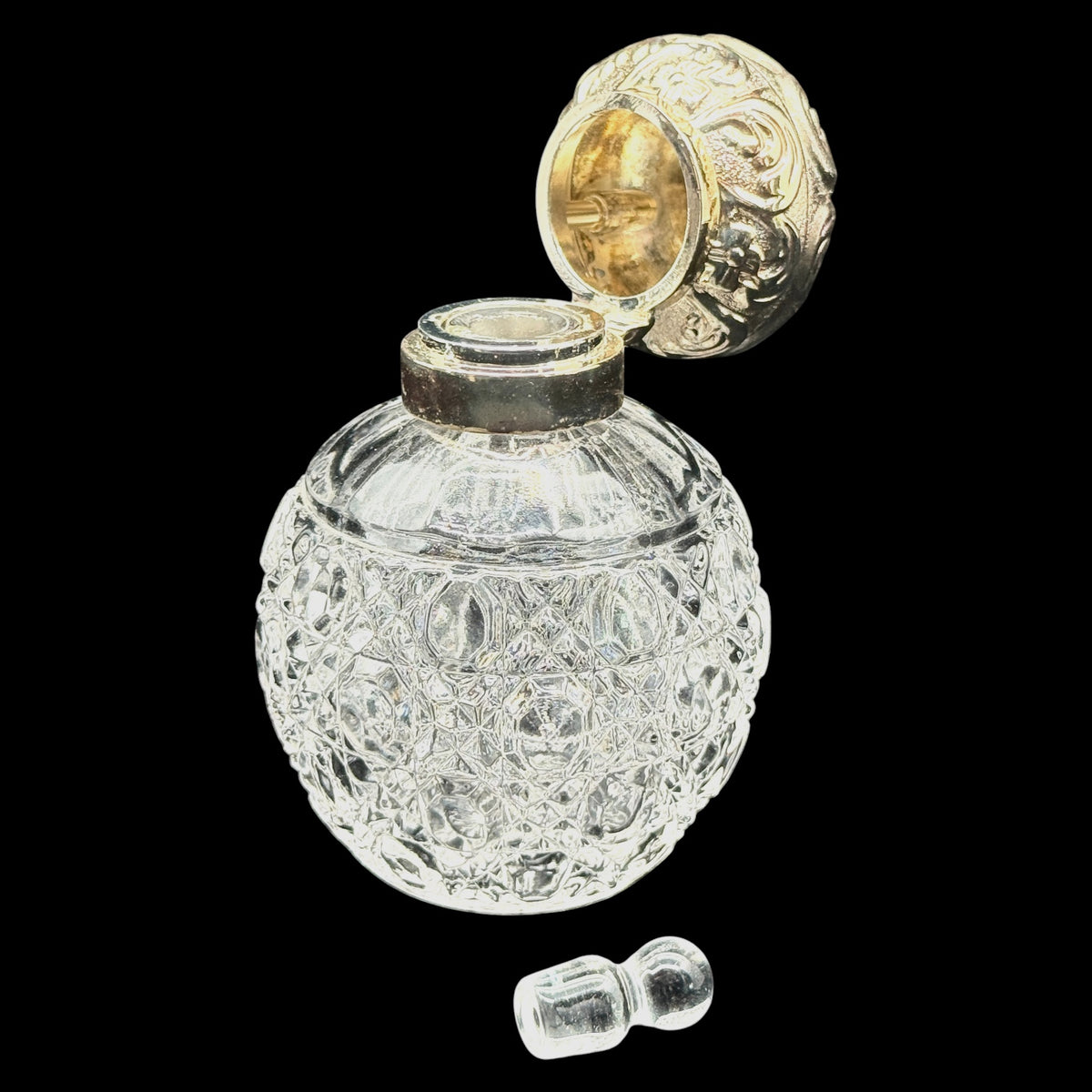 Godinger Alexandra Round Crystal Perfume Bottle with Hinged Ornate Lid