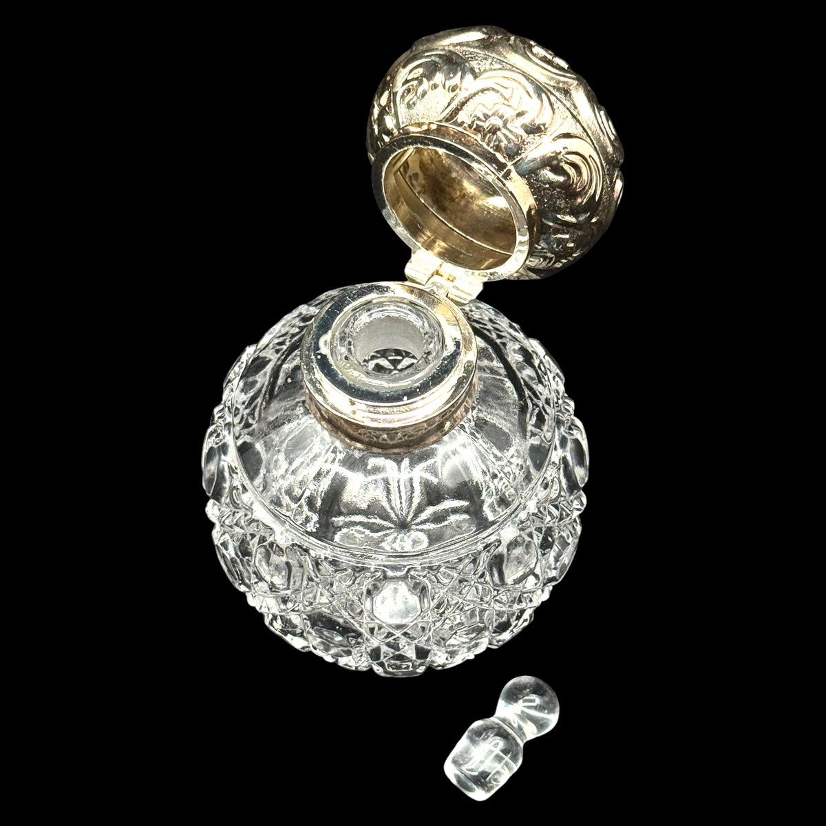 Godinger Alexandra Round Crystal Perfume Bottle with Hinged Ornate Lid