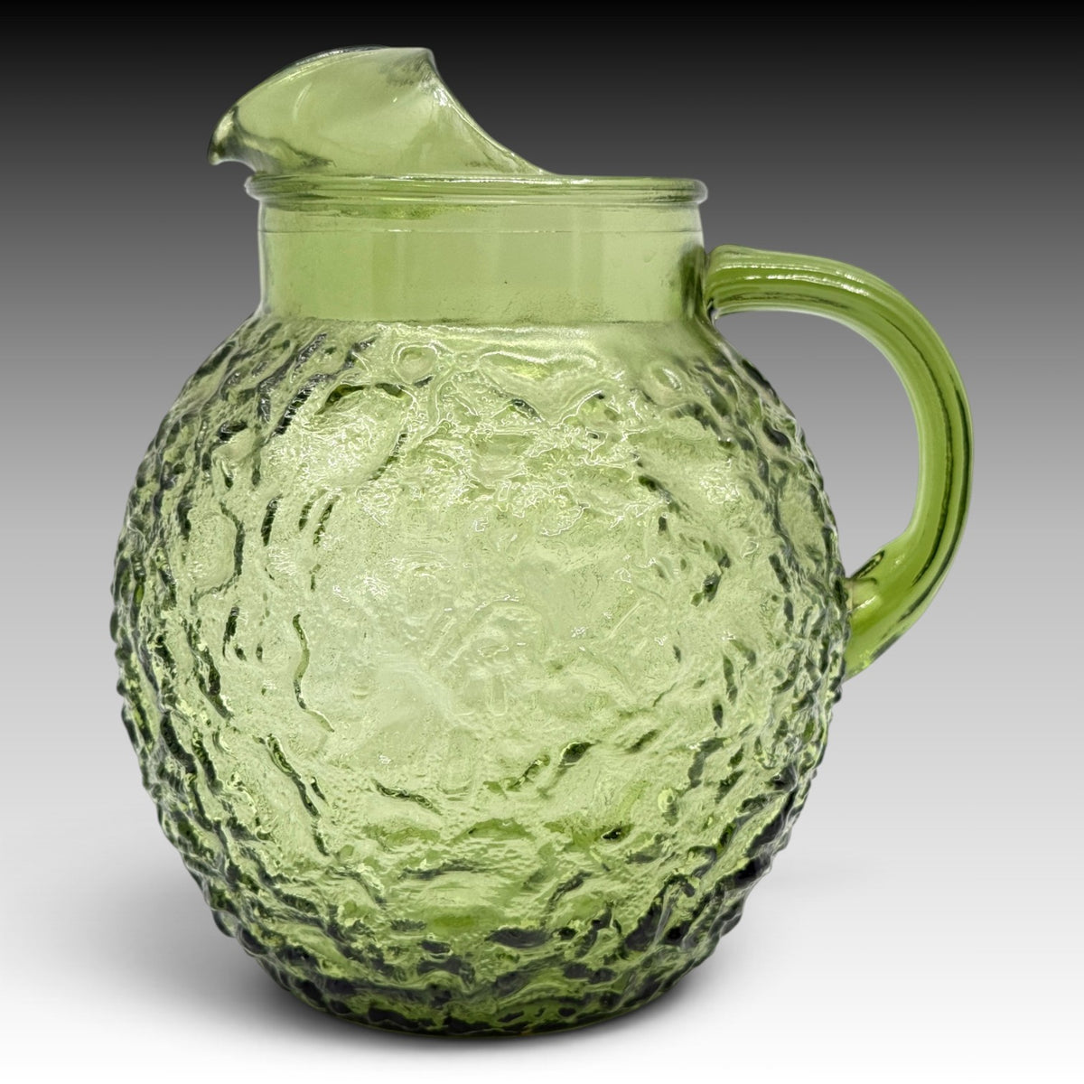 Vintage Anchor Hocking Milano avocado green glass pitcher front view