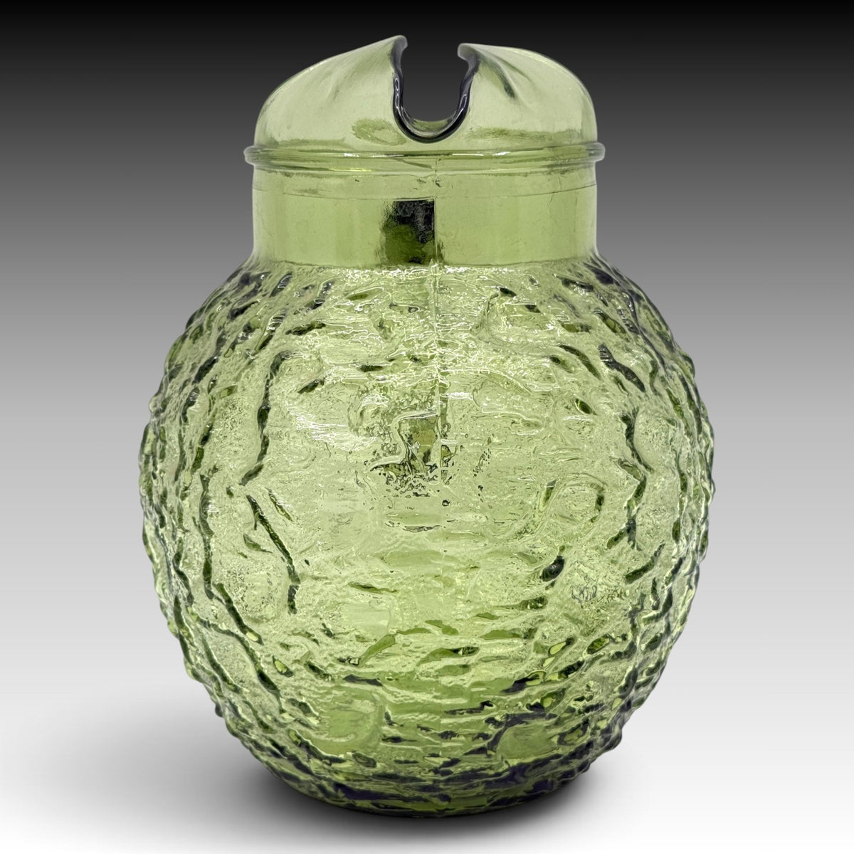 Vintage Anchor Hocking Milano avocado green glass pitcher rear view