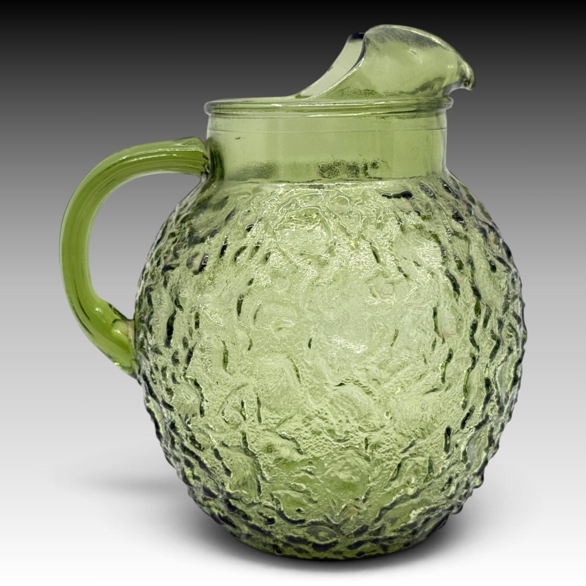 Anchor Hocking Milano green textured glass pitcher side view
