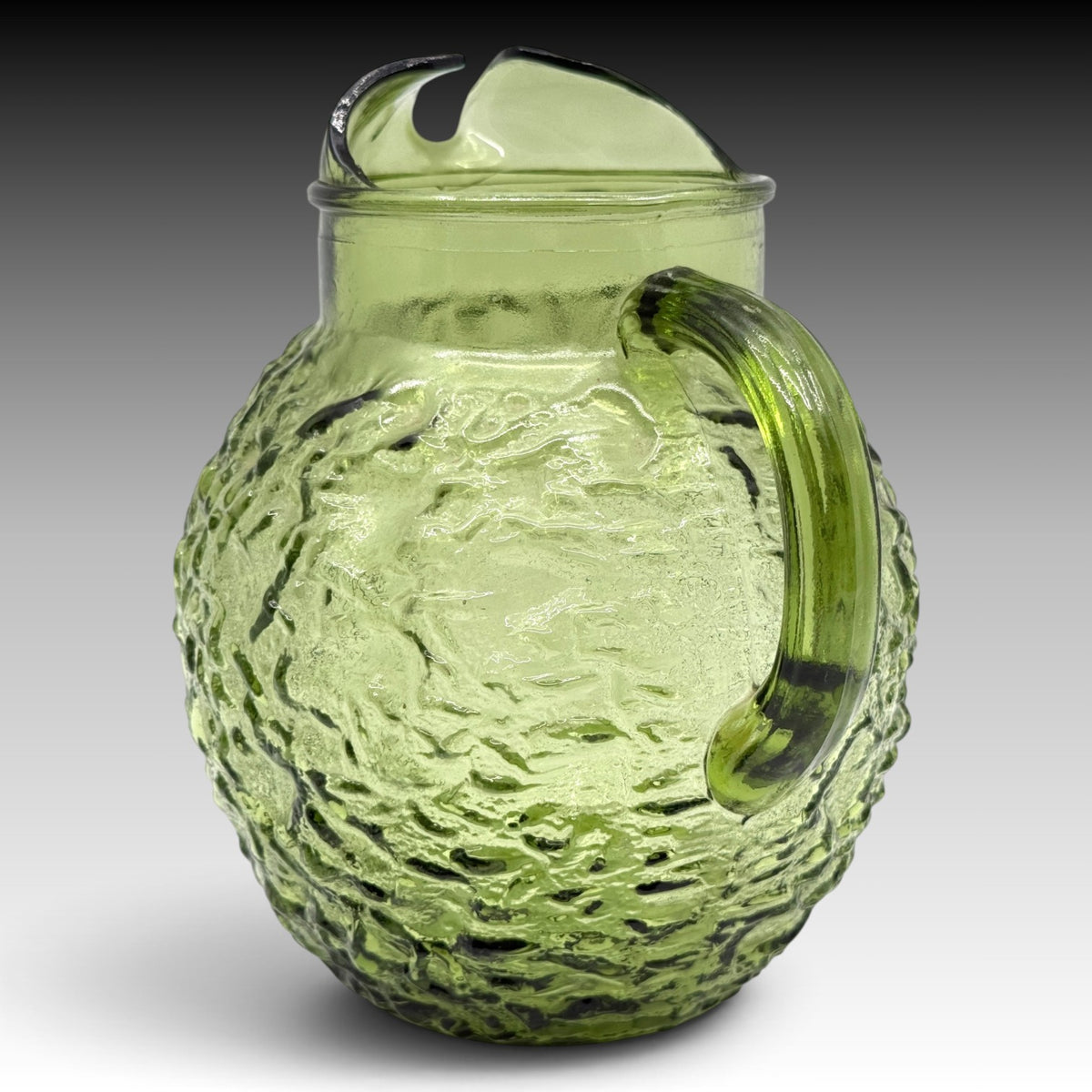 Anchor Hocking Milano avocado green pitcher handle and side