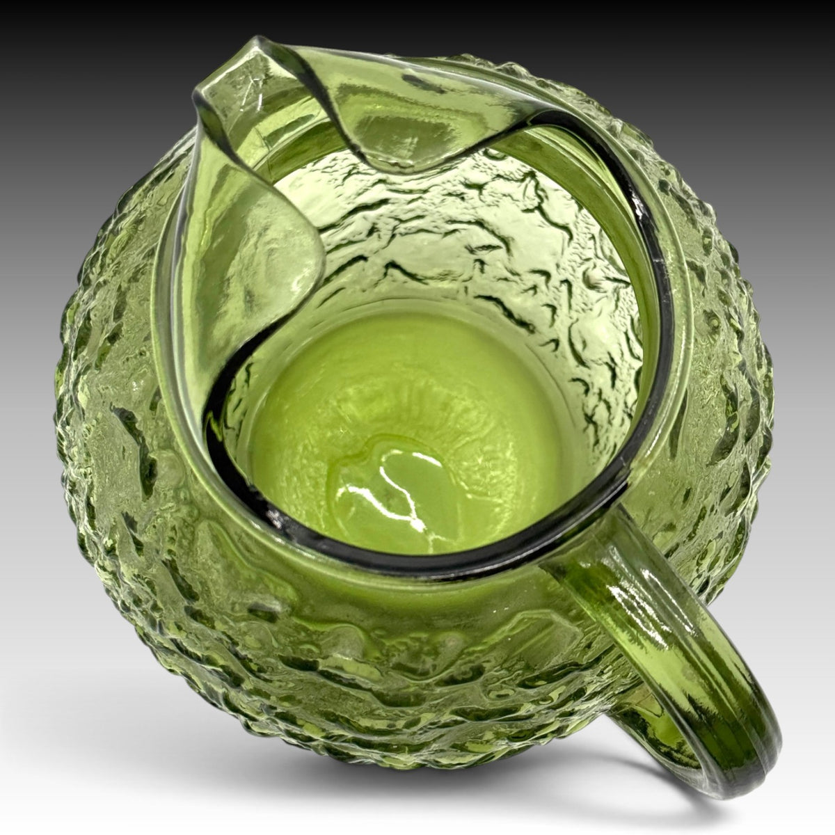 Anchor Hocking Milano green glass pitcher top and ice lip