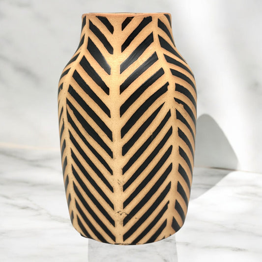 Home Essentials STRIPED CERAMIC VASE Approx 8” Tall & 4” Wide RUSTIC Stout