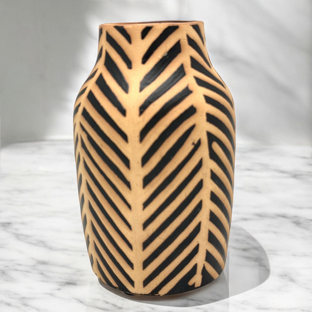Home Essentials STRIPED CERAMIC VASE Approx 8” Tall & 4” Wide RUSTIC Stout