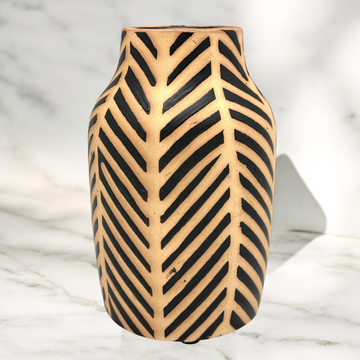 Home Essentials STRIPED CERAMIC VASE Approx 8” Tall & 4” Wide RUSTIC Stout