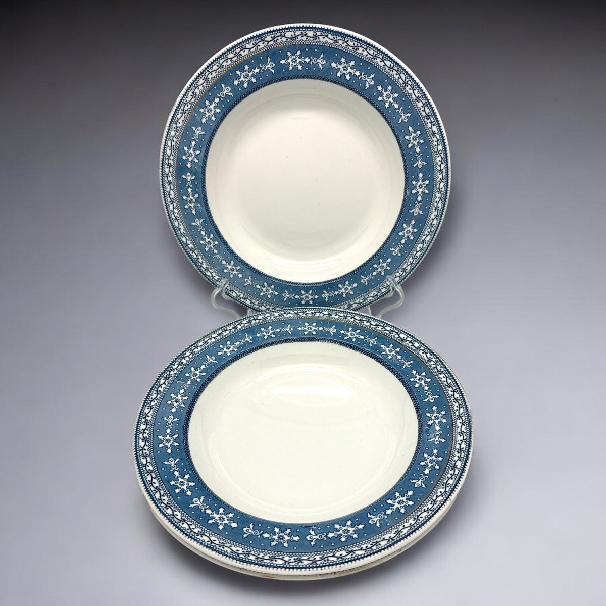 3 Vtg CT Maling & Sons Cetem Ware MALTESE Blue Transfer Floral Rim SOUP BOWLS