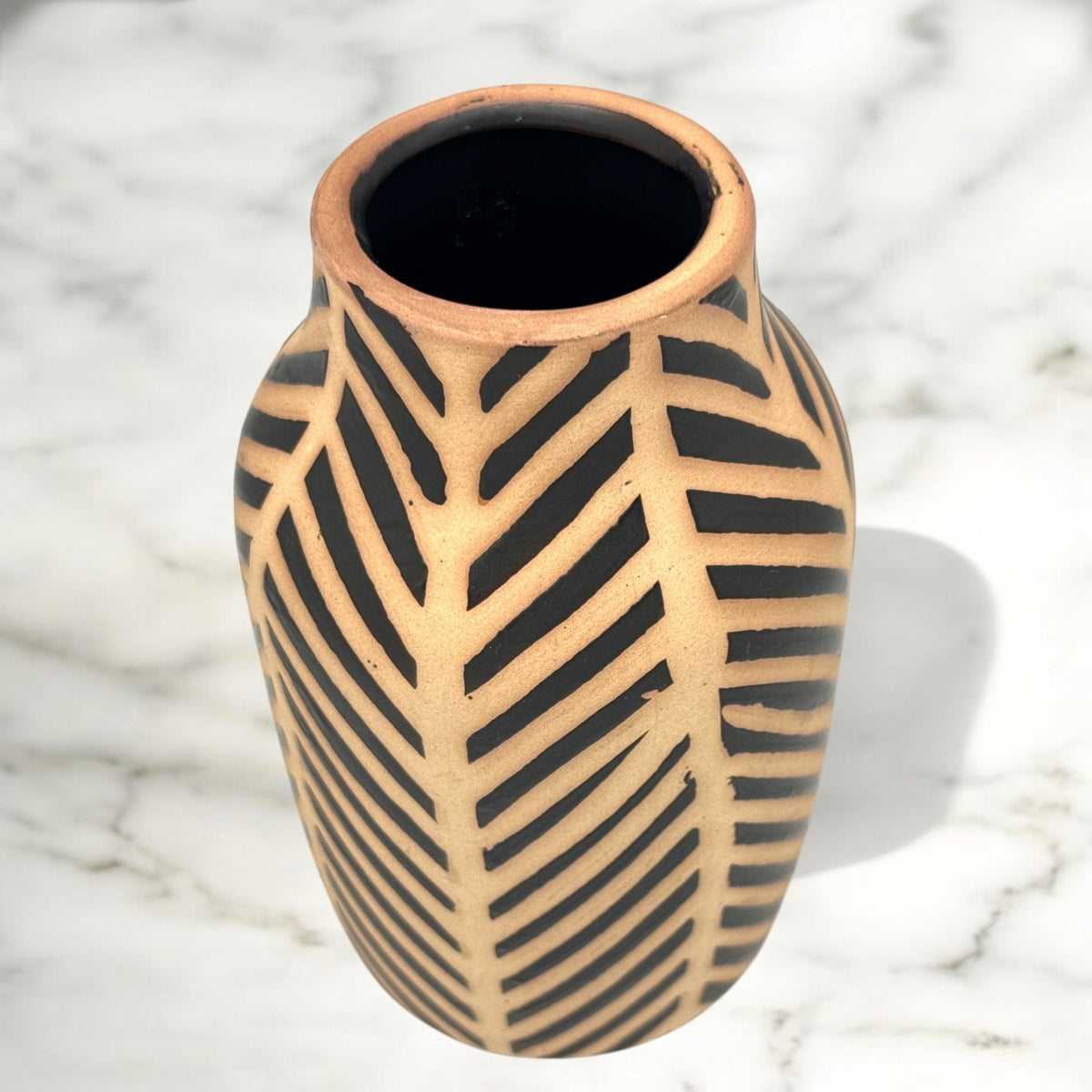 Home Essentials STRIPED CERAMIC VASE Approx 8” Tall & 4” Wide RUSTIC Stout