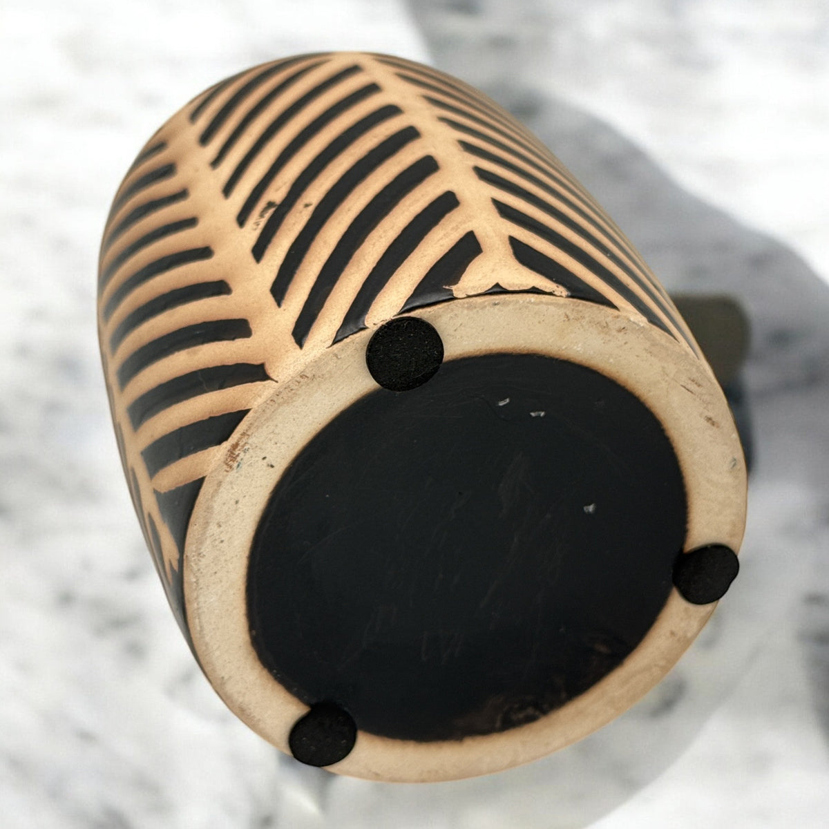 Home Essentials STRIPED CERAMIC VASE Approx 8” Tall & 4” Wide RUSTIC Stout