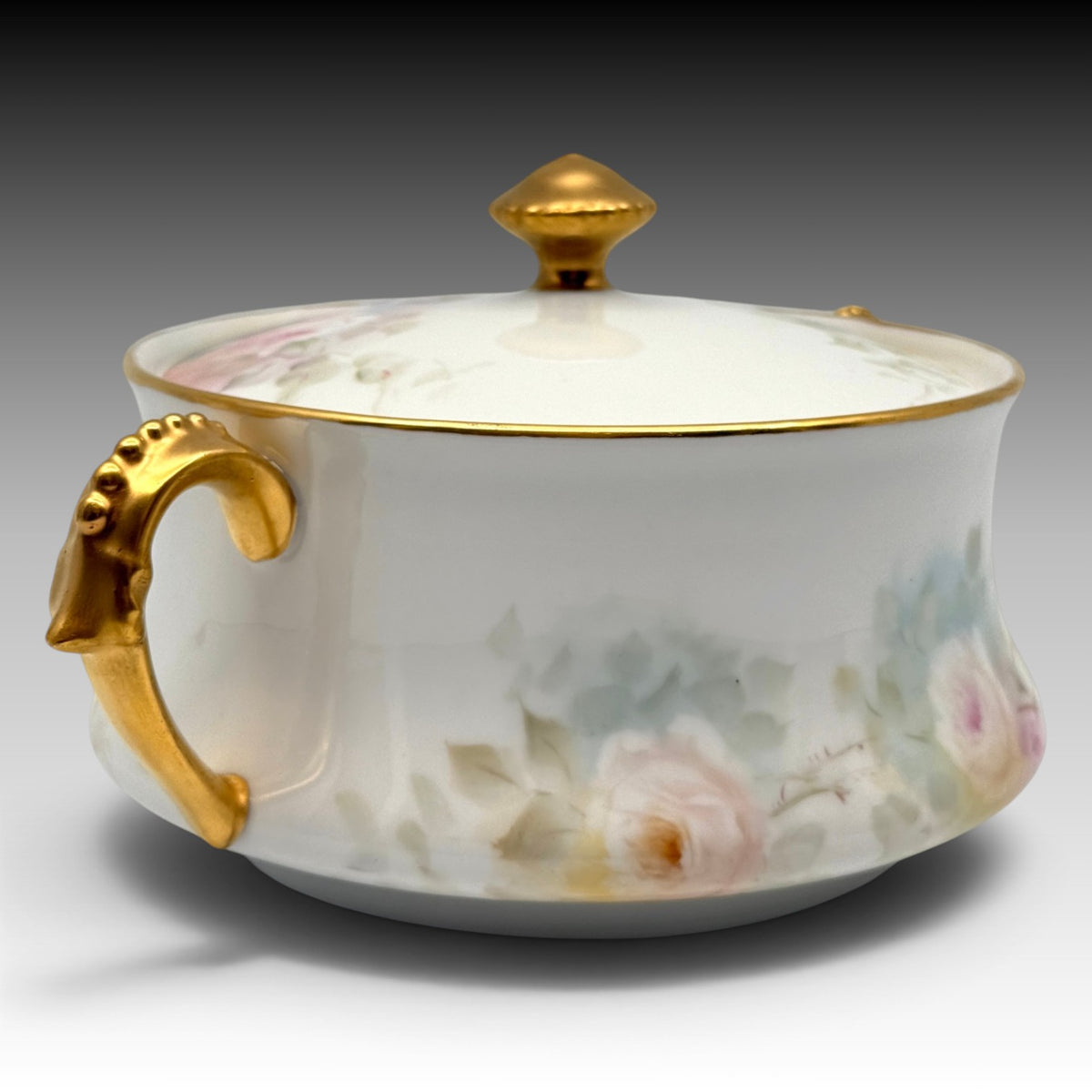 T&V Limoges biscuit jar opposite side with gilded handle