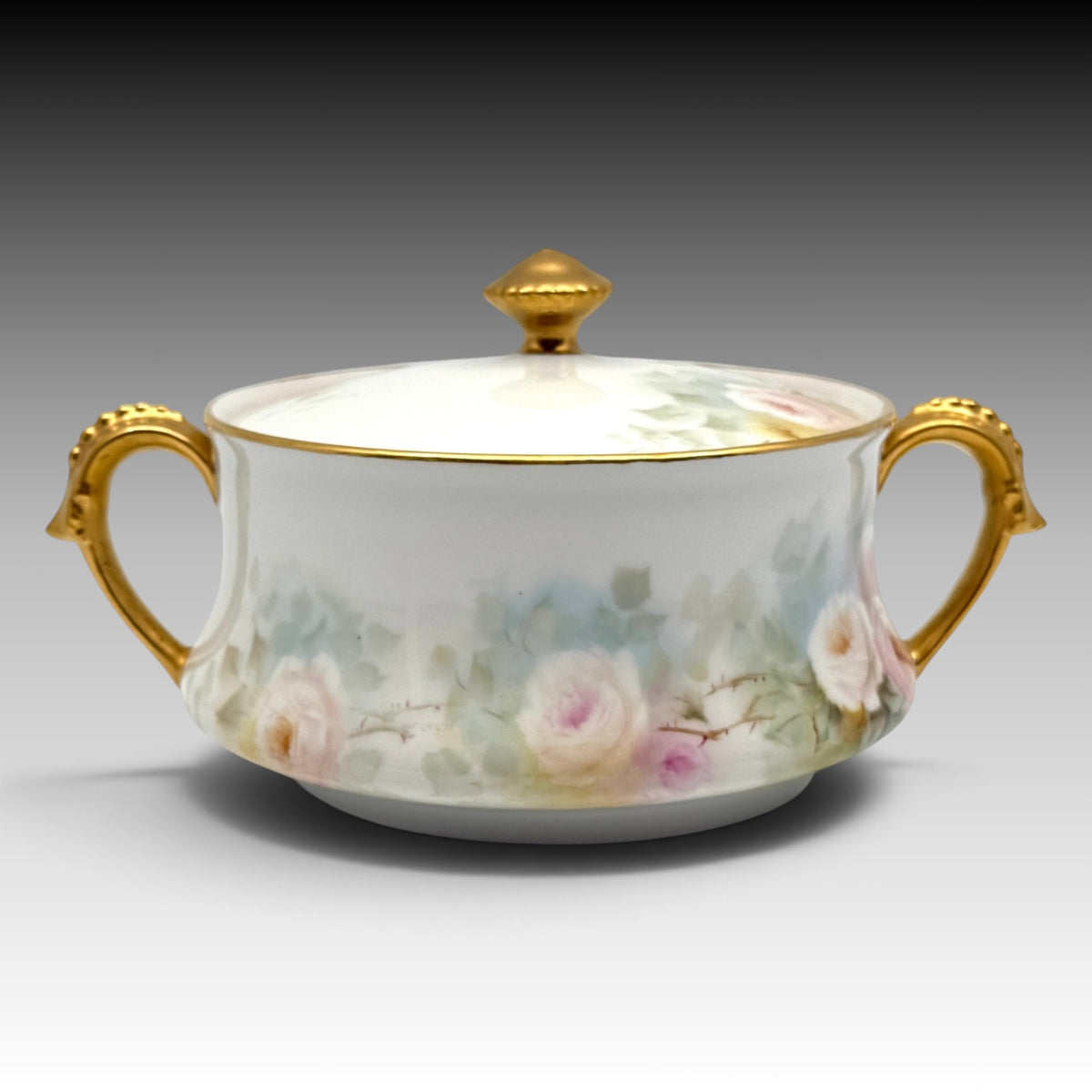 Antique T&V Limoges biscuit jar reverse floral decoration