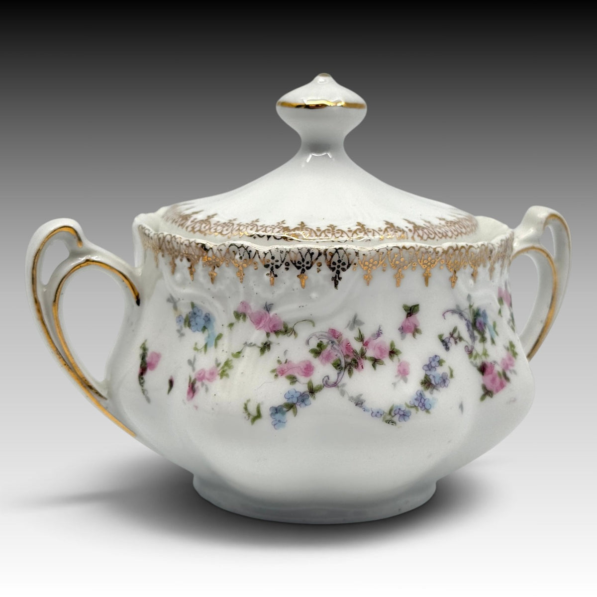 Antique Z.S. & Co. Bavaria signed floral porcelain teapot creamer and sugar set